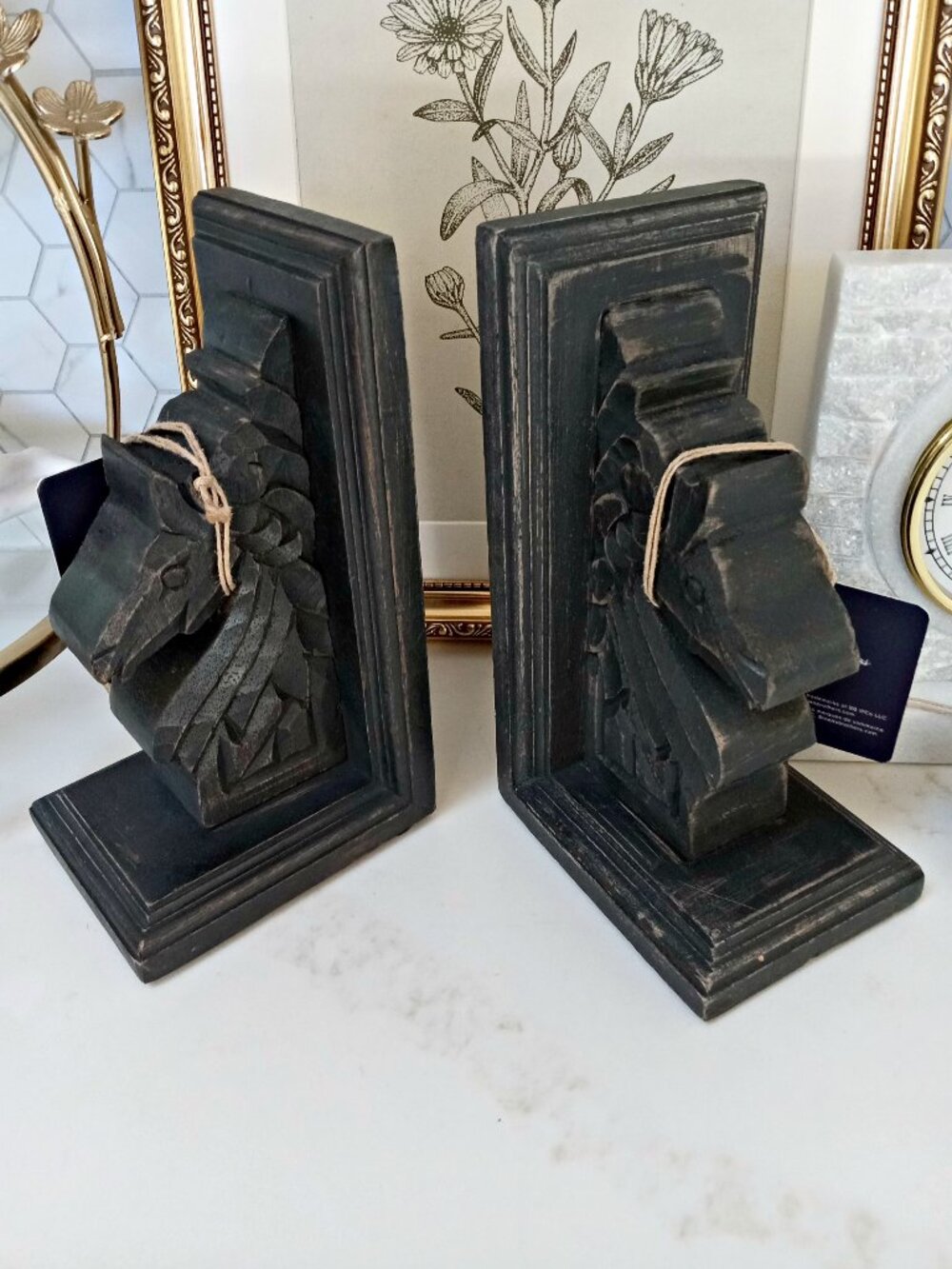NEW! BROOKS BROTHERS CARVED HORSE HEAD BOOK ENDS